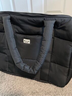Wilo The Label Black Puffer Tote Bag Laptop Travel Shoulder Bag Quilted
